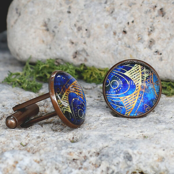 Copper Steel Cufflinks with Marocco Mandala Glass #142