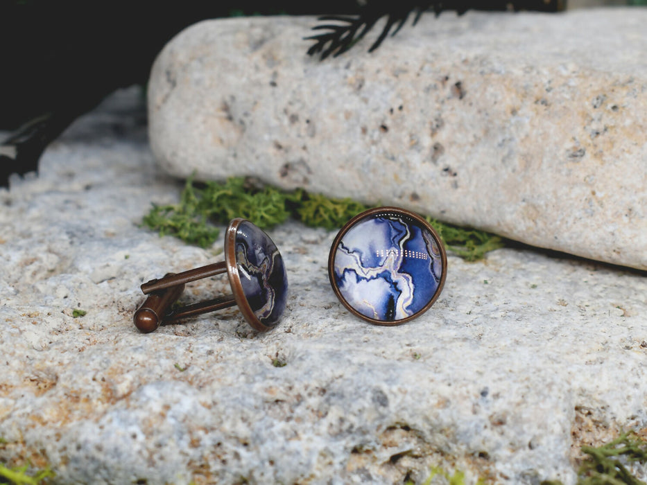 Copper Steel Cufflinks with Abstract Marble Glass #151