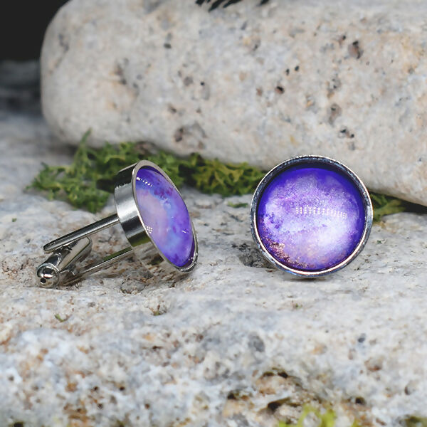 Cufflinks with Galaxy Painted Glass #164