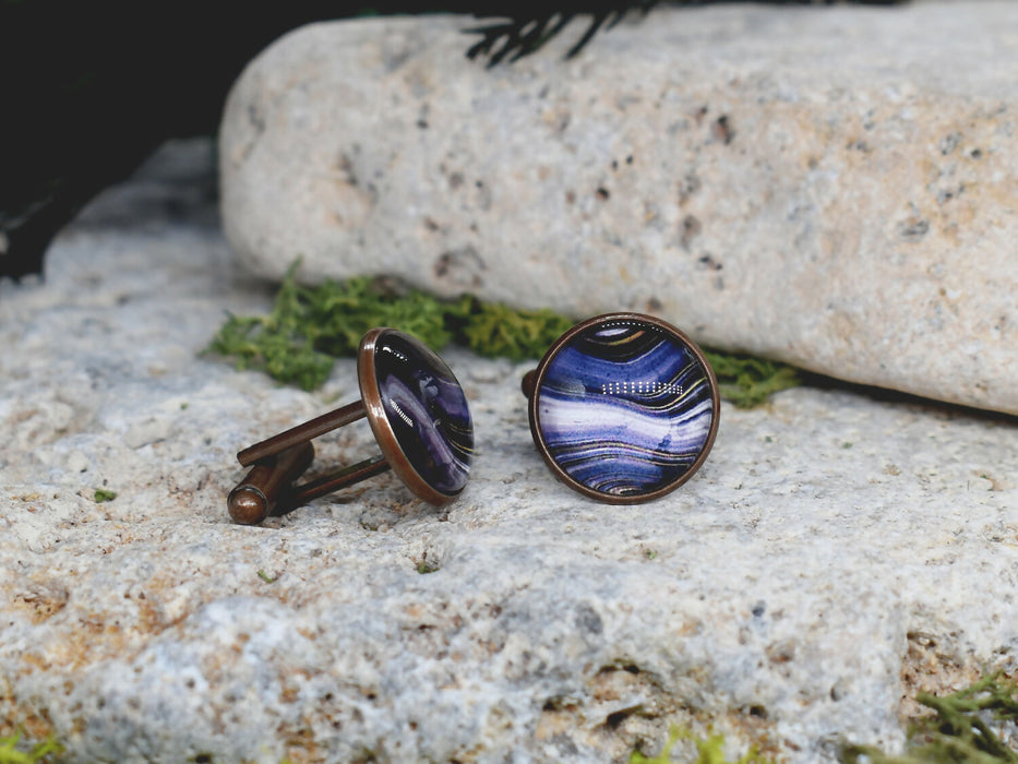 Copper Steel Cufflinks with Abstract Marble Glass #158