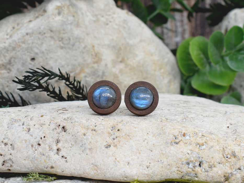 Wood Cufflinks with Labradorite Stone #168
