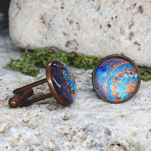 Copper Steel Cufflinks with Marocco Mandala Glass #145