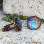 Copper Steel Cufflinks with Marocco Mandala Glass #145