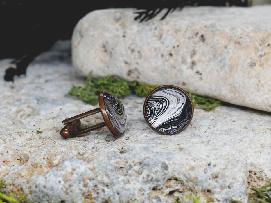 Copper Steel Cufflinks with Abstract Marble Glass #156