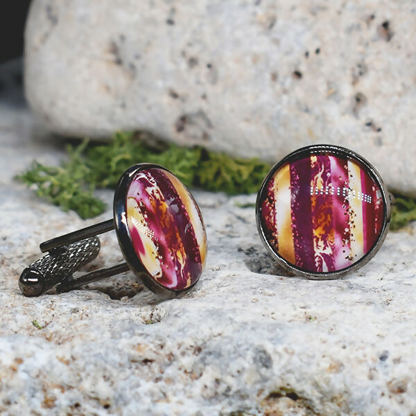 Black Steel Cufflinks with Abstract Glass #119