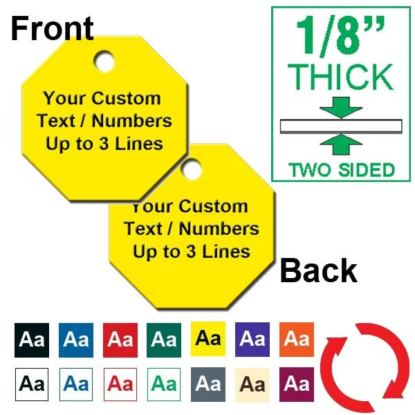 1/8 Inch Thick - 1.25 Inch Octagon Plastic Tag CUSTOM ENGRAVED