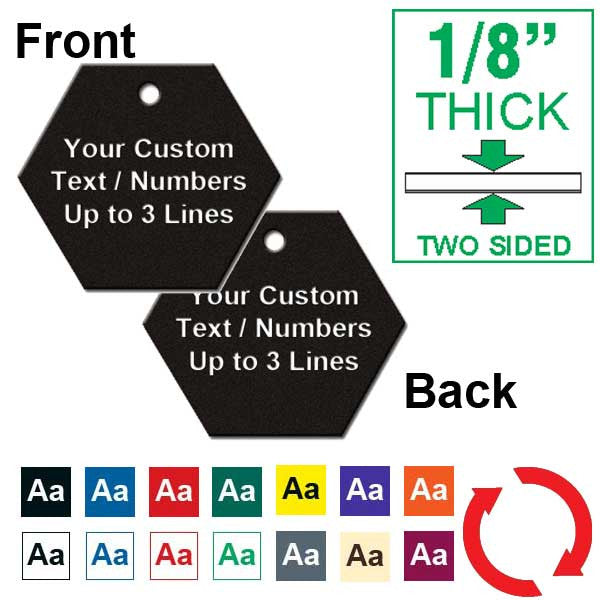 1/8 Inch Thick - 1.25 Inch Hexagon Plastic Tag CUSTOM ENGRAVED