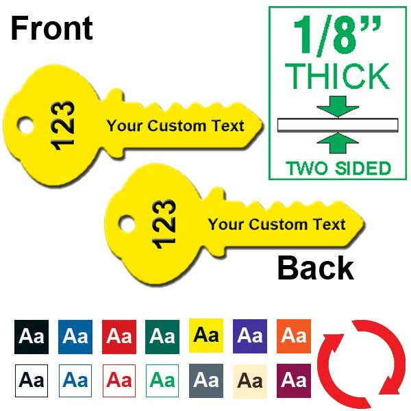 1/8 Inch Thick - 1.4 Inch x 3 Inch Key Shape Plastic Tag CUSTOM ENGRAVED