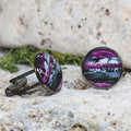 Black Steel Cufflinks with Abstract Glass #124