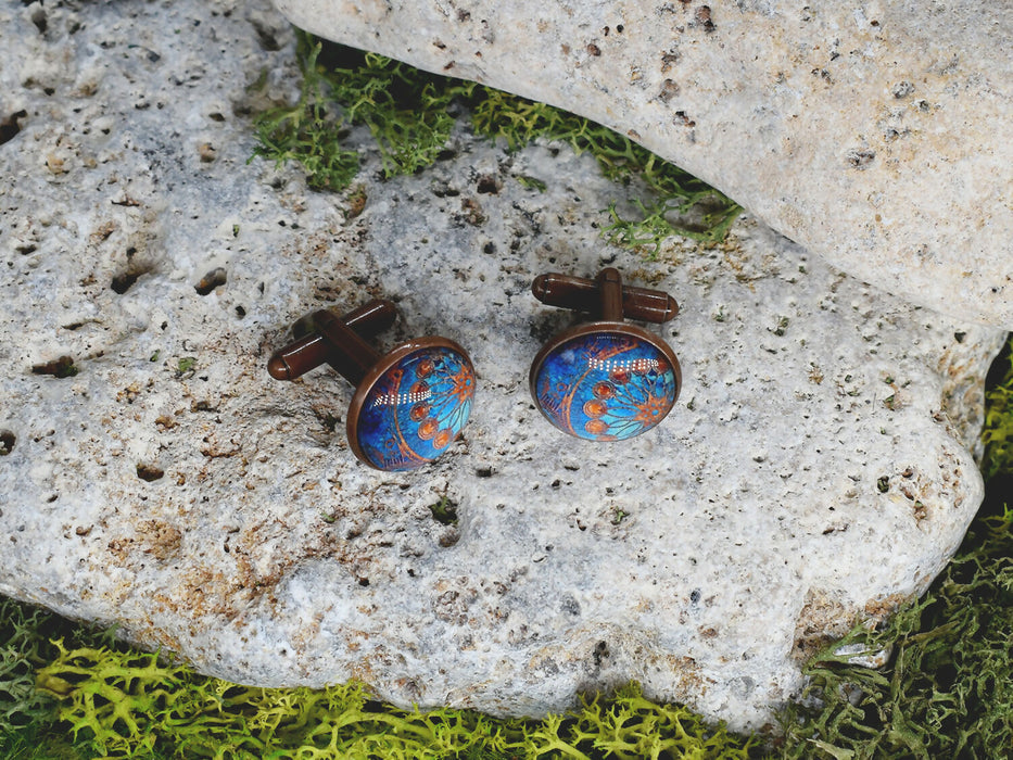 Copper Steel Cufflinks with Marocco Mandala Glass #145