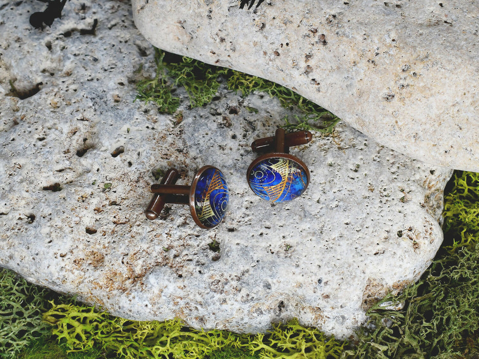 Copper Steel Cufflinks with Marocco Mandala Glass #142