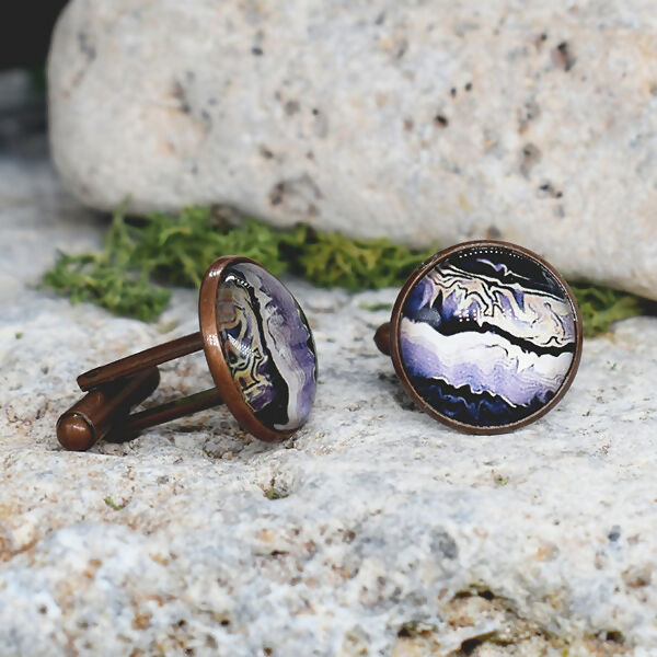 Copper Steel Cufflinks with Abstract Marble Glass #149