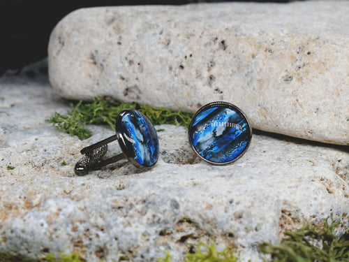 Black Steel Cufflinks with Abstract Glass #122