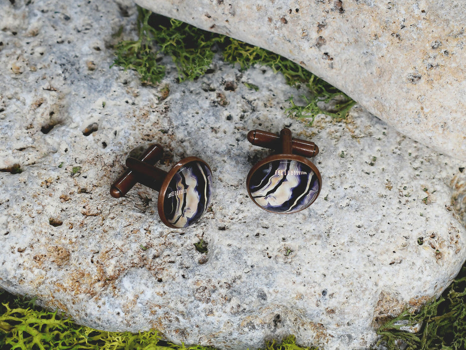 Copper Steel Cufflinks with Abstract Marble Glass #157
