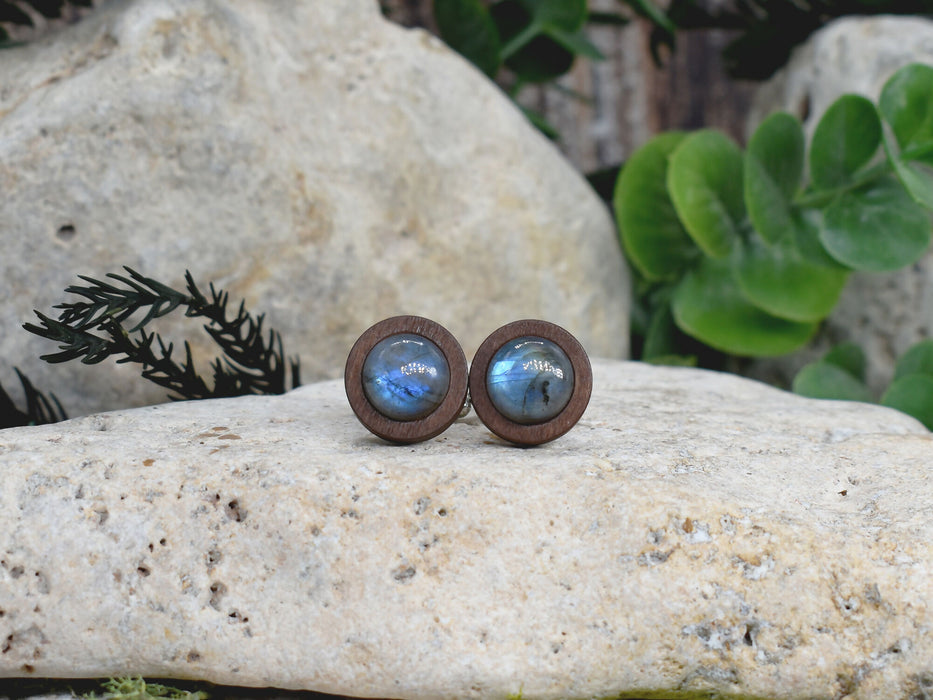 Wood Cufflinks with Labradorite Stone #171