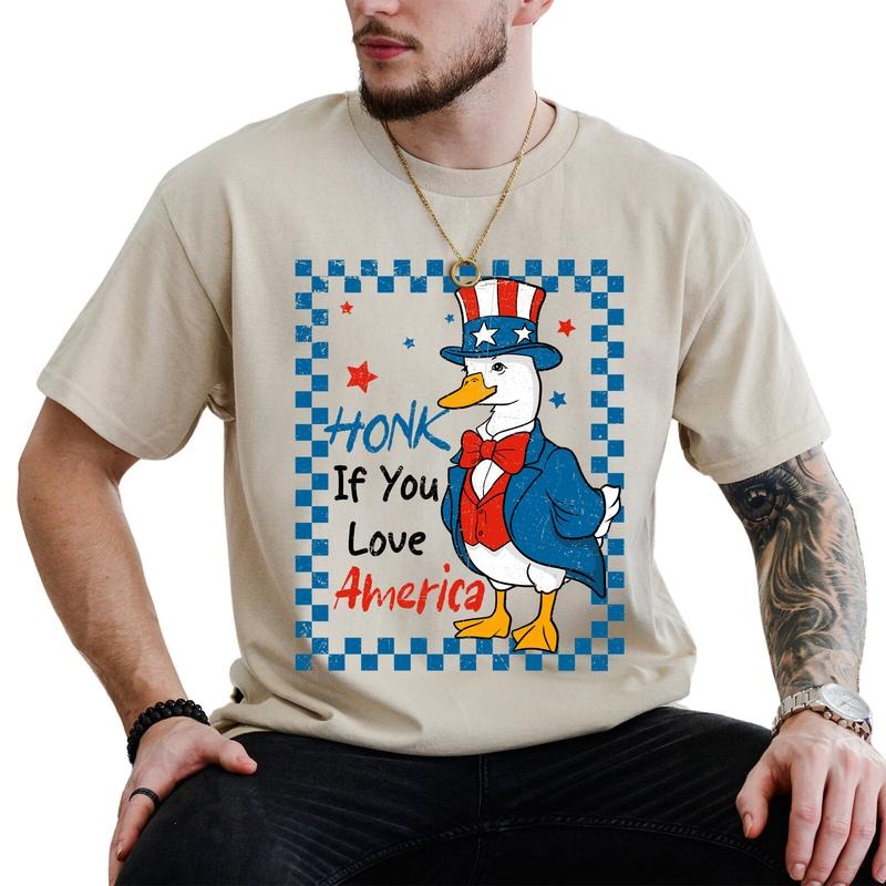 MAPTEES Honk If You Love America Graphic Tee, Funny Goose Patriotic T-shirt For Men, 4th Of July Shirt, Funny Goose Men Tee, Independence Day Clothing