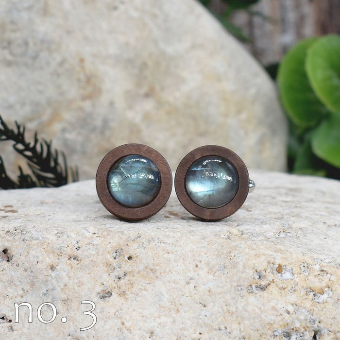 Wood Cufflinks with Labradorite Stone #169