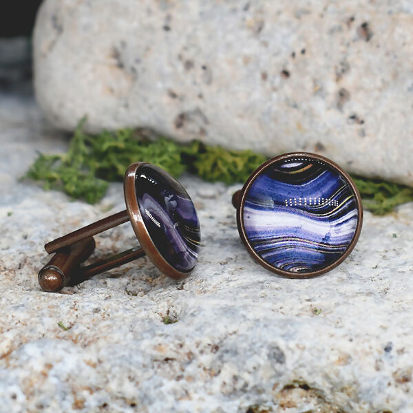 Copper Steel Cufflinks with Abstract Marble Glass #158