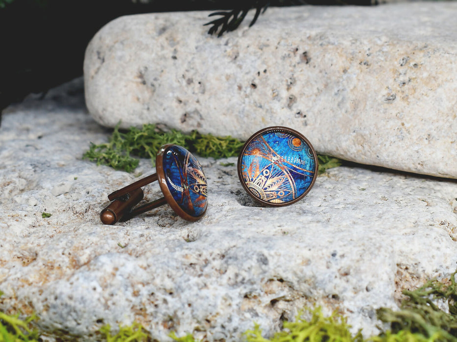 Copper Steel Cufflinks with Marocco Mandala Glass #140