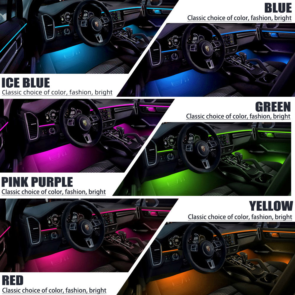 6/18 in 1 Car Interior Acrylic Guide Fiber Strip 18 in 1 Backlight Car Ambient Lights RBG 64 Color Decoration Atmosphere Lamp
