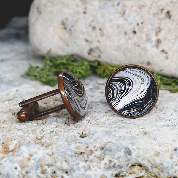 Copper Steel Cufflinks with Abstract Marble Glass #156