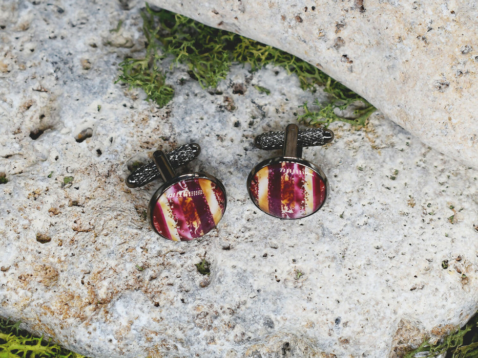 Black Steel Cufflinks with Abstract Glass #119