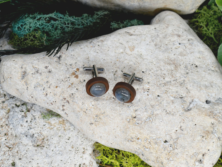 Wood Cufflinks with Labradorite Stone #171