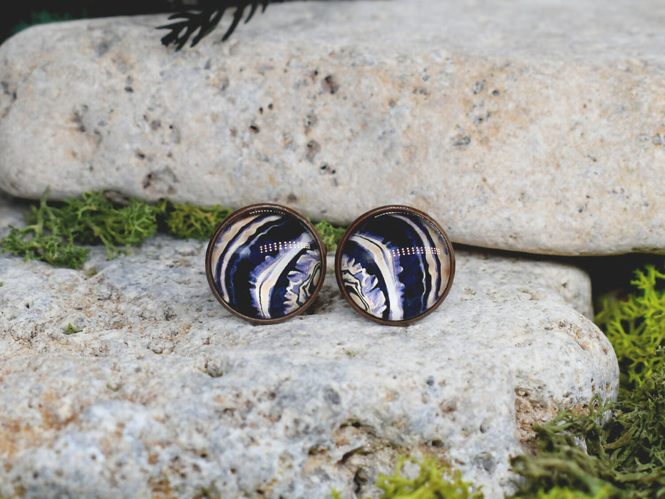 Copper Steel Cufflinks with Abstract Marble Glass #152