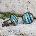 Black Steel Cufflinks with Abstract Glass #121