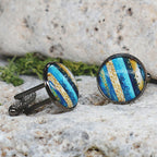 Black Steel Cufflinks with Abstract Glass #121