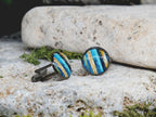 Black Steel Cufflinks with Abstract Glass #121