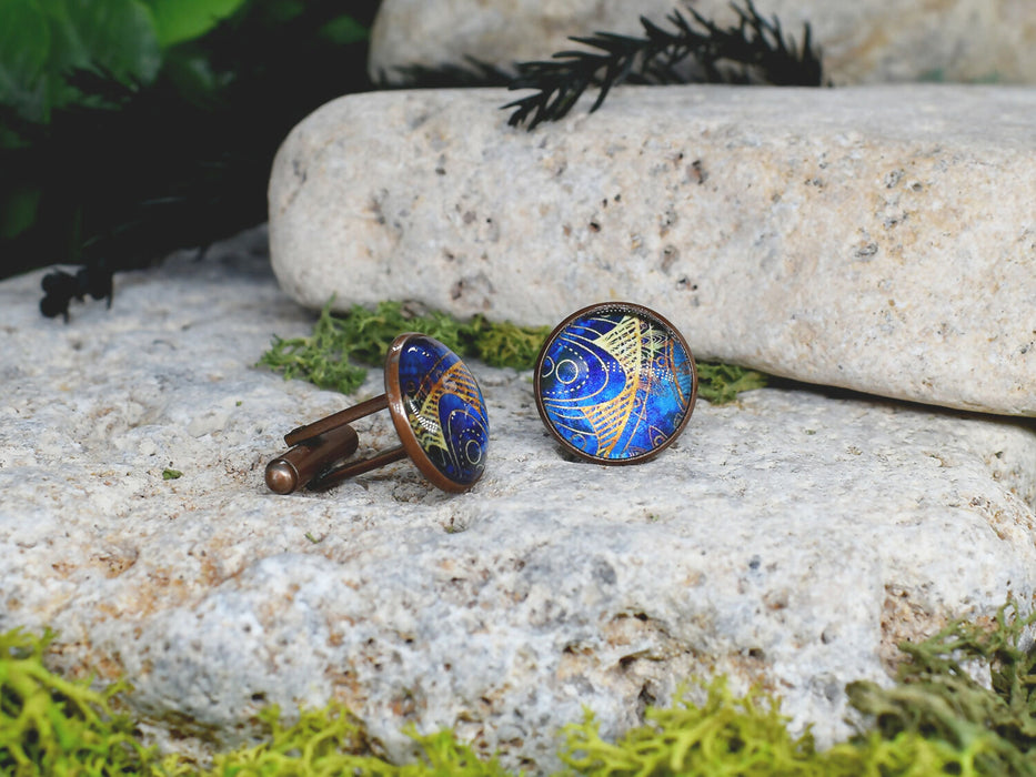 Copper Steel Cufflinks with Marocco Mandala Glass #142