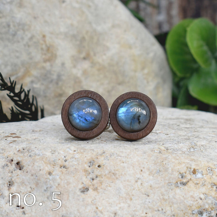 Wood Cufflinks with Labradorite Stone #171
