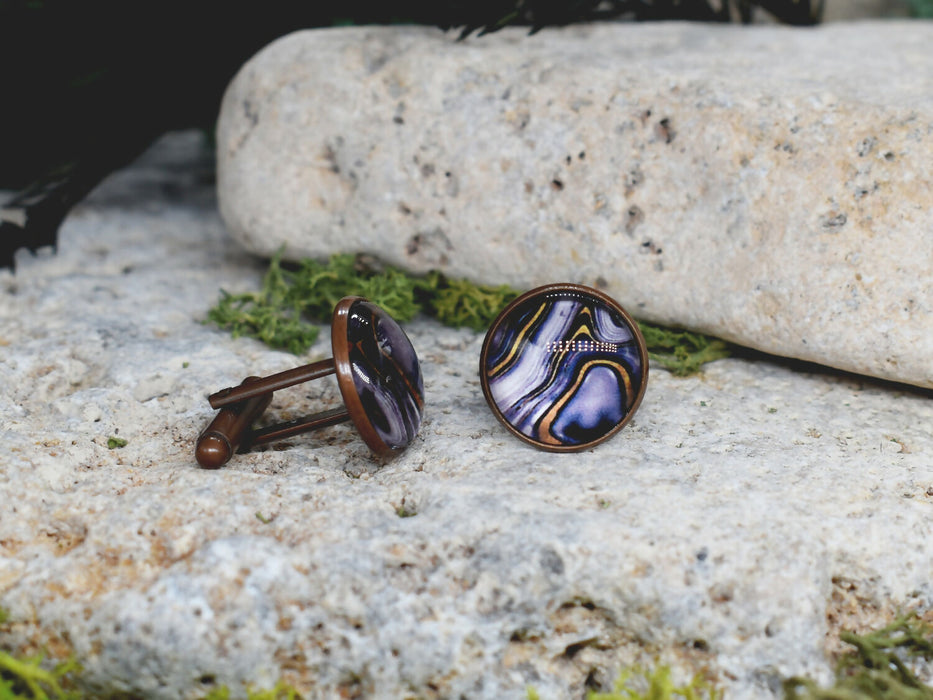 Copper Steel Cufflinks with Abstract Marble Glass #150