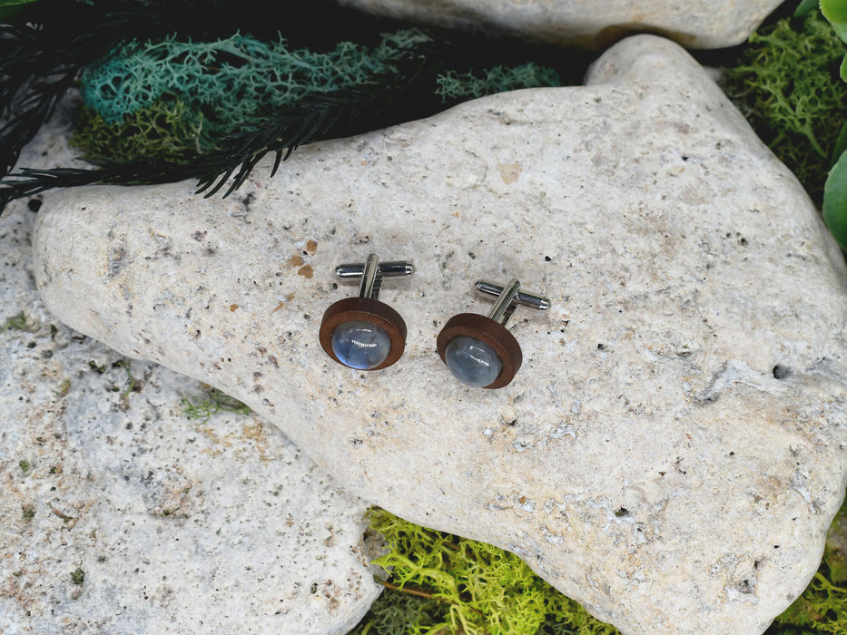 Wood Cufflinks with Labradorite Stone #168