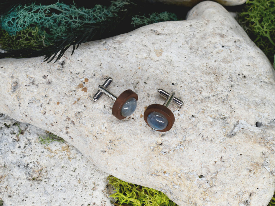 Wood Cufflinks with Labradorite Stone #170