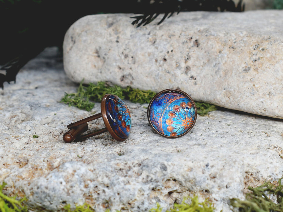 Copper Steel Cufflinks with Marocco Mandala Glass #145