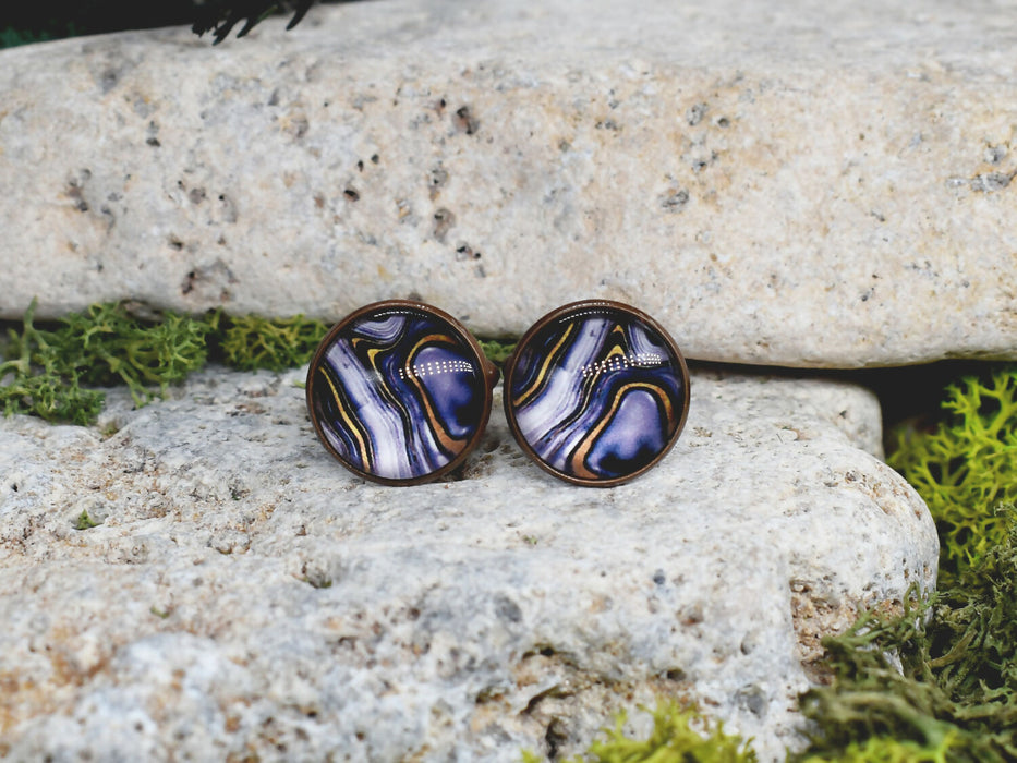 Copper Steel Cufflinks with Abstract Marble Glass #150
