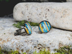 Black Steel Cufflinks with Abstract Glass #125