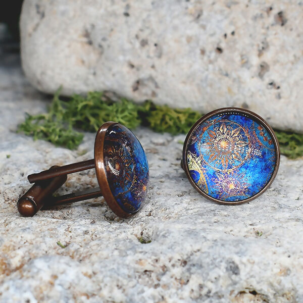 Copper Steel Cufflinks with Marocco Mandala Glass #144
