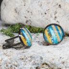 Black Steel Cufflinks with Abstract Glass #125