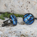 Black Steel Cufflinks with Abstract Glass #122