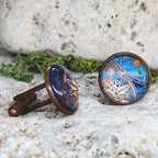 Copper Steel Cufflinks with Marocco Mandala Glass #140