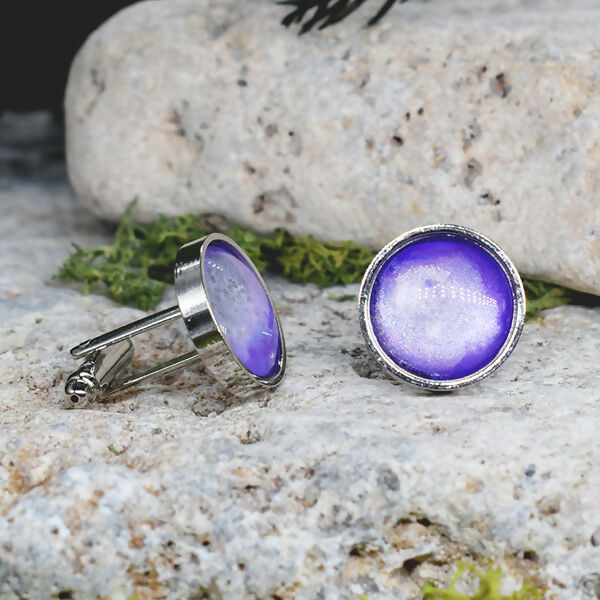 Cufflinks with Galaxy Painted Glass #163