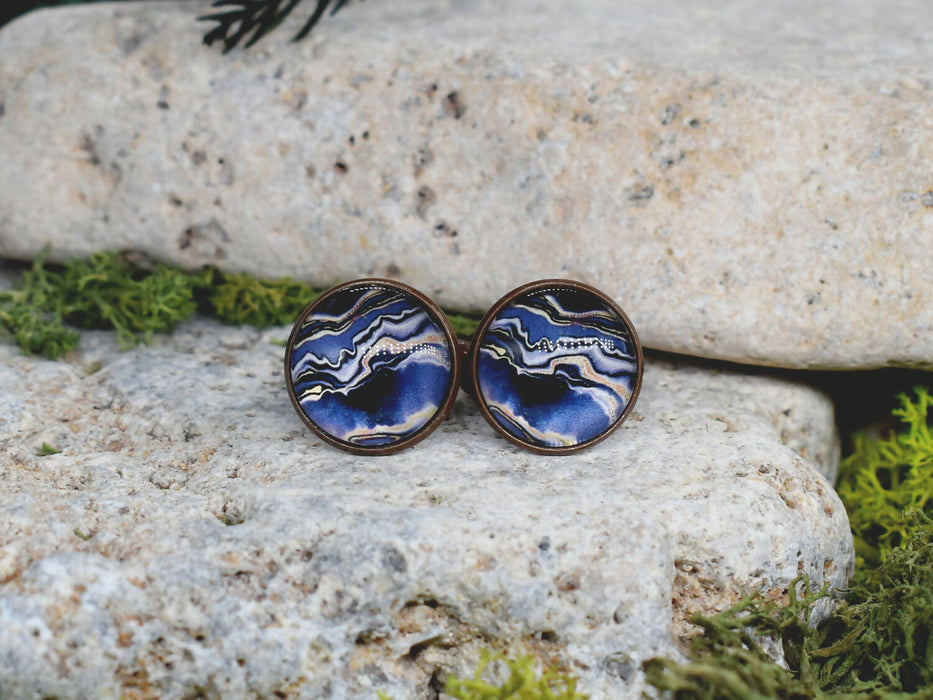 Copper Steel Cufflinks with Abstract Marble Glass #154