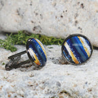 Black Steel Cufflinks with Abstract Glass #123