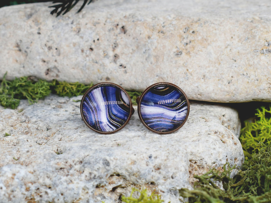 Copper Steel Cufflinks with Abstract Marble Glass #158