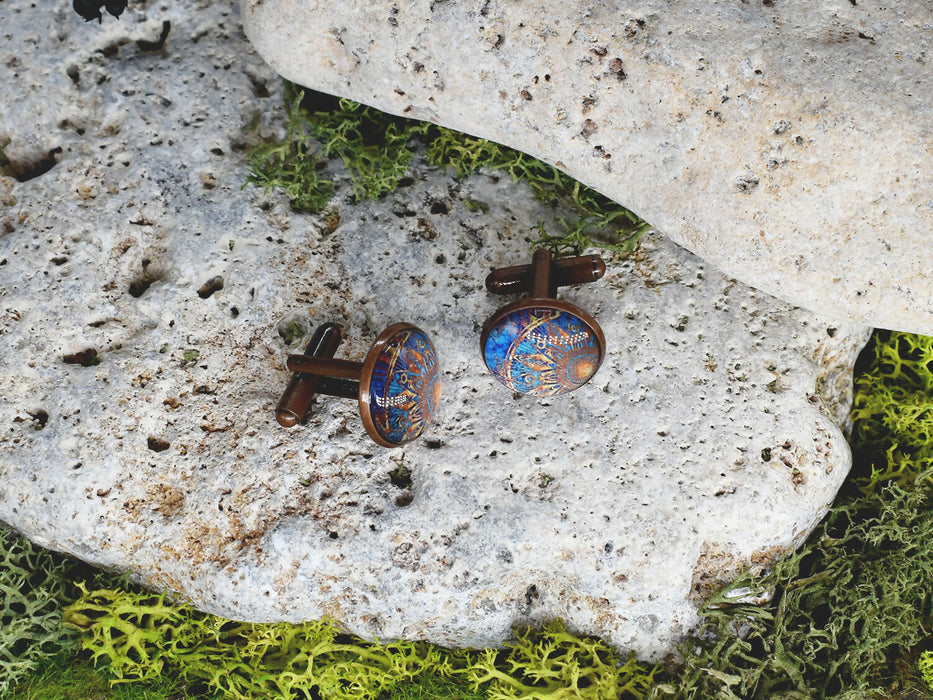 Copper Steel Cufflinks with Marocco Mandala Glass #139