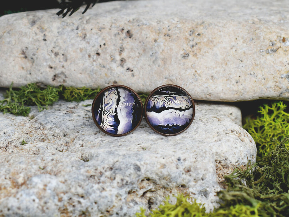 Copper Steel Cufflinks with Abstract Marble Glass #149