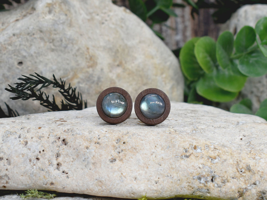 Wood Cufflinks with Labradorite Stone #172